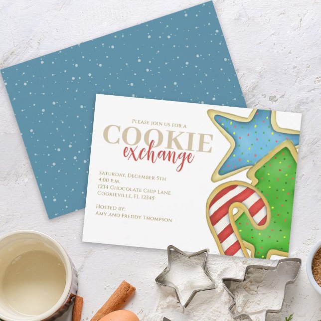 Weihnachtskekse Whimsical Sweet Holiday Niedlich S Einladung (Christmas whimsical colorful cookie cutout invitation with watercolor cute cookies. )