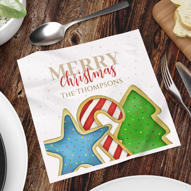 Weihnachtskekse Whimsical Sweet Holiday Niedlich S Serviette (Merry Christmas holiday cookie cutouts paper party napkin)