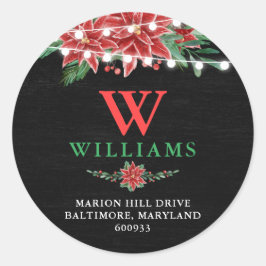 Weihnachtskeller Rücksendeadresse Poinsettia Runder Aufkleber