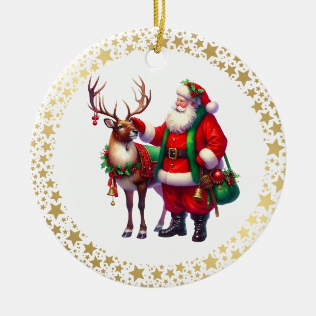 Weihnachtskeramik-Ornament mit Rentier und Santa Keramik Ornament (Vorne)