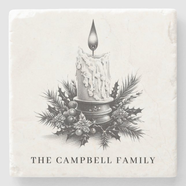 Weihnachtskerze Familienname Steinuntersetzer (Vorderseite)