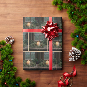 Weihnachtskerze im Bauernhaus-Fenster Geschenkpapier
