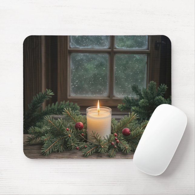 Weihnachtskerze in Kiefernzweigen Mousepad (Mit Mouse)