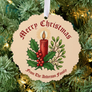Weihnachtskerze mit Holly & Mistletoe Ornament Karte