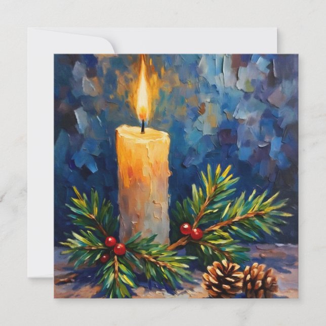Weihnachtskerze mit Kiefer Karte (Vorderseite)