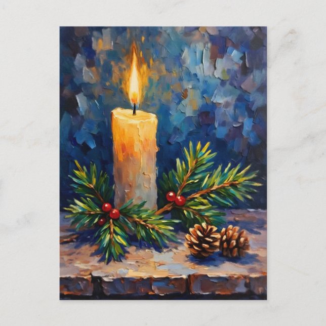 Weihnachtskerze mit Kiefer Postkarte (Vorderseite)