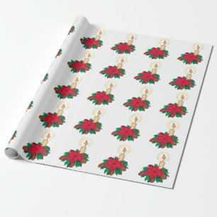 Weihnachtskerze mit Poinsettia Pflanze Geschenkpapier