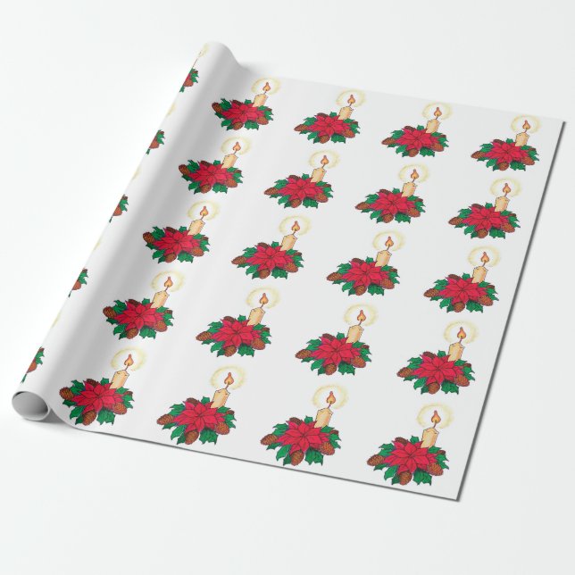 Weihnachtskerze mit Poinsettia Pflanze Geschenkpapier (Ungerollt)