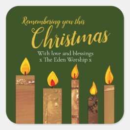 Weihnachtskerzen goldgrüne Anbetungskunst Quadratischer Aufkleber