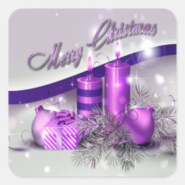 Weihnachtskerzen Lila Sparkle Quadratischer Aufkleber