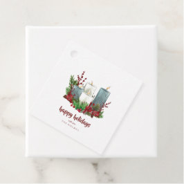 Weihnachtskerzen mit Blume und Berries Geschenkanhänger