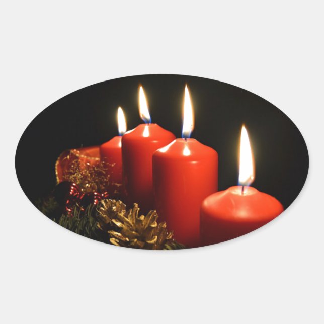 Weihnachtskerzen Ovaler Aufkleber (Vorderseite)