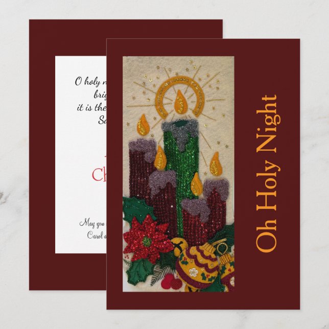 Weihnachtskerzen Pailletten Nähen Stechpalme  Feiertagskarte (Vorne/Hinten)