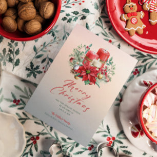 Weihnachtskerzen & Poinsettia Bouquet Einladung