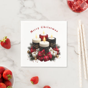 Weihnachtskerzen Rot Weiß Satinband Serviette