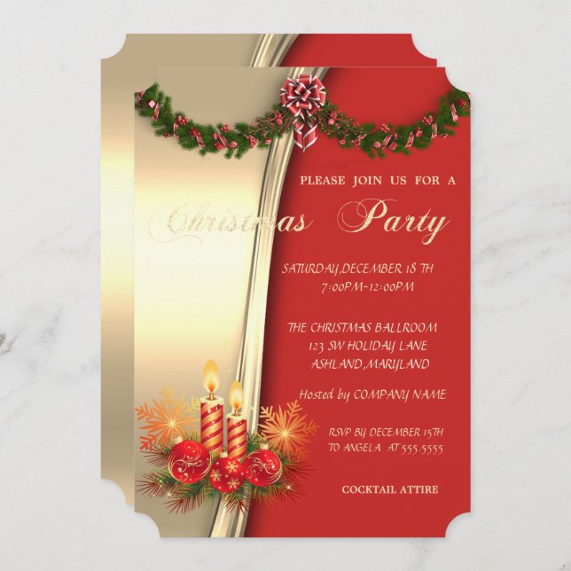 Weihnachtskerzen, Rotes Gold - Corporiertes Party Einladung (Vorne/Hinten)