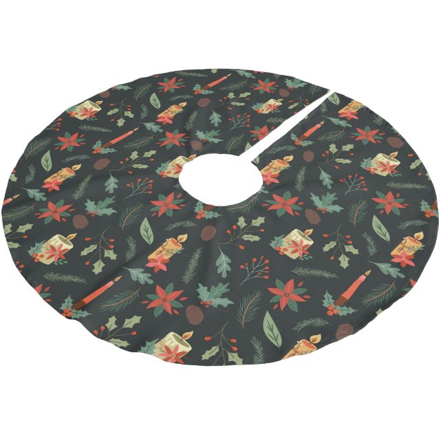 Weihnachtskerzen und -beeren polyester weihnachtsbaumdecke (Schrägansicht)