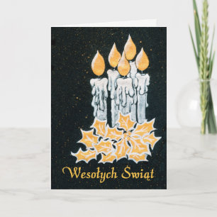 Weihnachtskerzen und Holly, polnischer Gruß Karte