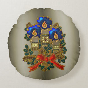 Weihnachtskerzen und Kranz Rundes Kissen