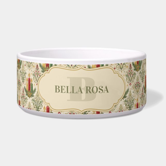 Weihnachtskerzen und Ornamente Monogram Pet Napf (Vorderseite)