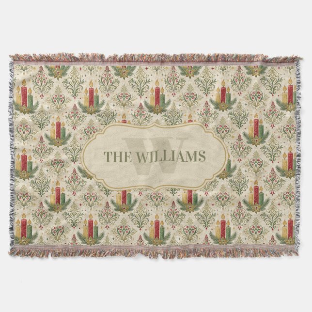 Weihnachtskerzen und Ornamente Monogramm Decke (Vorderseite)