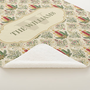 Weihnachtskerzen und Ornamente Monogramm Sherpadecke