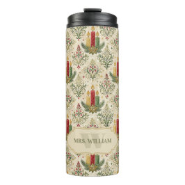 Weihnachtskerzen und Ornamente Monogramm Thermosbecher