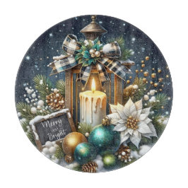 Weihnachtskerzen und Poinsettas Schneidebrett