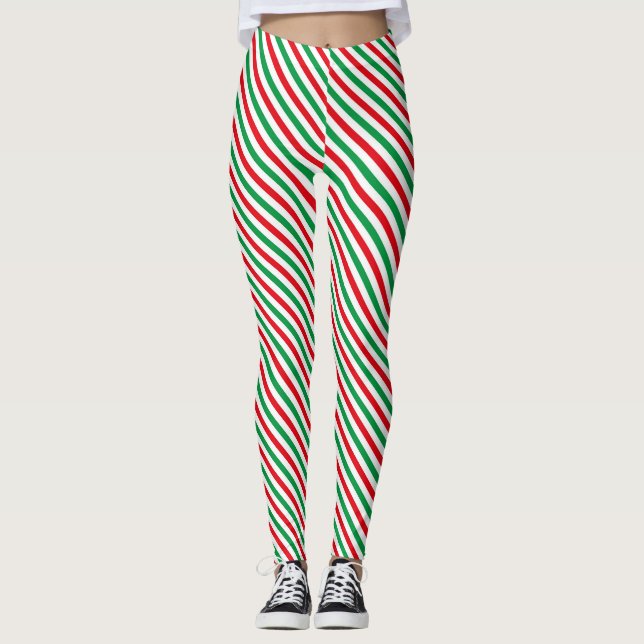 Weihnachtskerzengestreift Leggings (Vorderseite)
