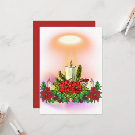 Weihnachtskerzenkarte mit Poinsettie Einladung