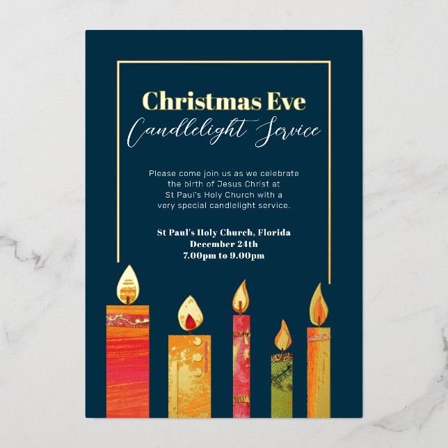 Weihnachtskerzenleuchten 5 Kerzen Gold Folien Feiertagskarte (Vorderseite)