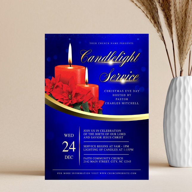 Weihnachtskerzenlicht Weihnachtsstern Blau Kirche Flyer (Von Creator hochgeladen)