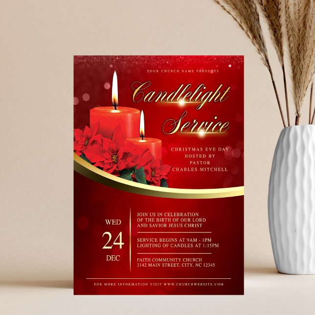 Weihnachtskerzenlicht Weihnachtsstern Rot Kirche Flyer (Von Creator hochgeladen)