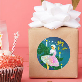 Weihnachtskerzenmädchen irisierender Glitzer Runder Aufkleber