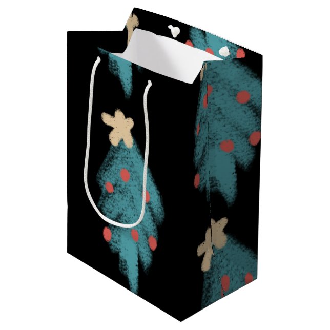 Weihnachtskhalk Doodles Trees Mittlere Geschenktüte (Vorderseite Schrägansicht)