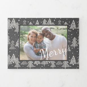 Weihnachtskhalkboard Handgezeichnete Pine Trees Fo Dreifach Gefaltete Urlaubskarte