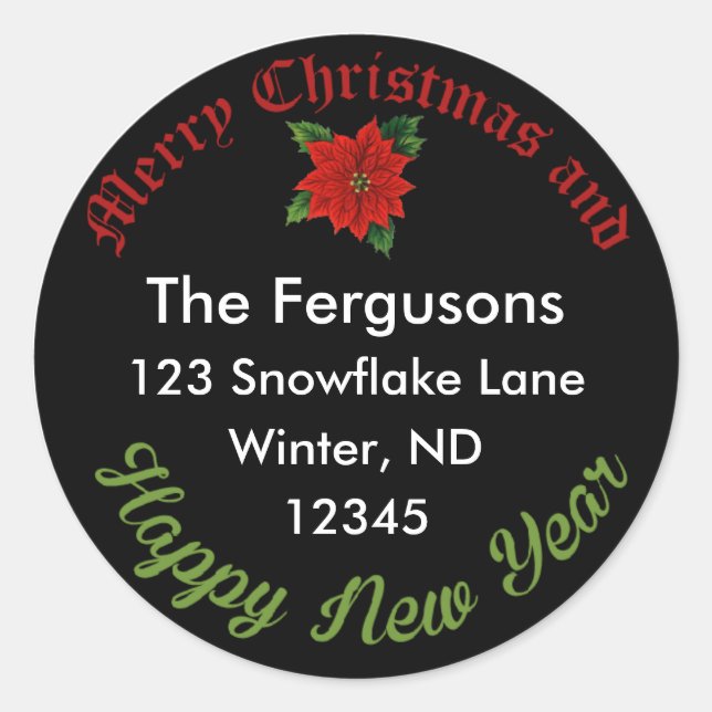 Weihnachtskhalkboard Poinsettia Adressenaufkleber Runder Aufkleber (Vorderseite)
