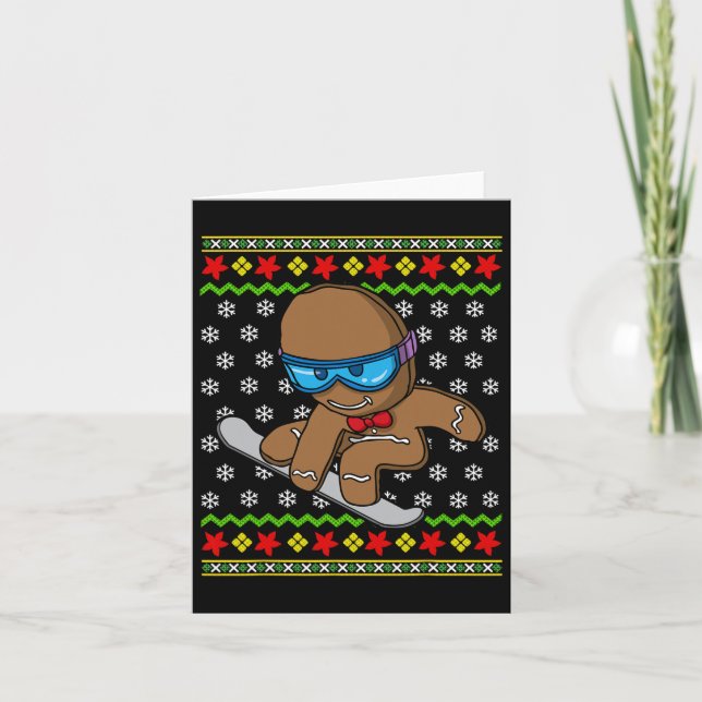 Weihnachtskids Gingerbrei Mann Snowboarden Snowbo Karte (Vorderseite)