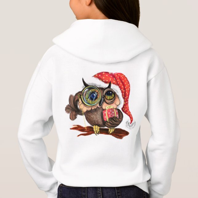 Weihnachtskid's Hoodie Baby Owl mit Geschenk (Rückseite)