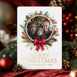 Weihnachtskiefer Blätter Holly Berries Foto Folien Feiertagskarte