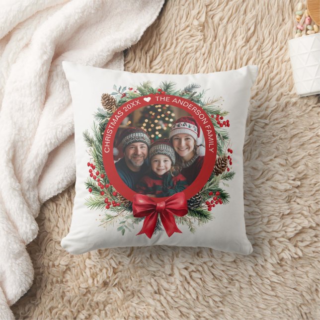 Weihnachtskiefer Blätter Holly Berries Foto Kissen (Decke)