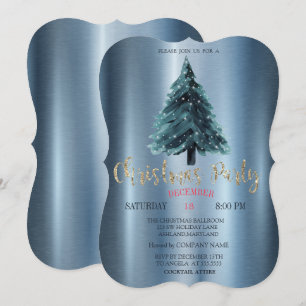 Weihnachtskiefer,Blau Metallische Firmenparty Einladung