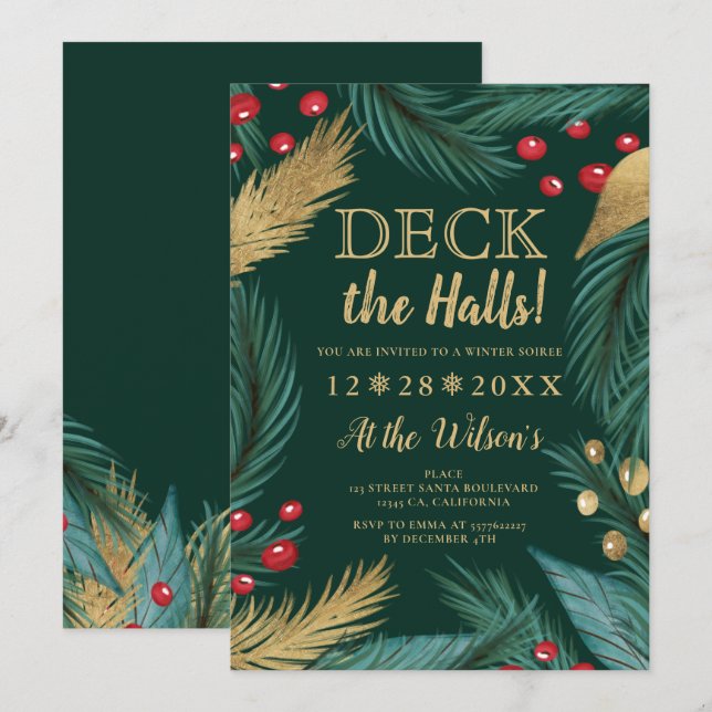 Weihnachtskiefer mistletos goldenes Chic Deck die  Einladung (Vorne/Hinten)