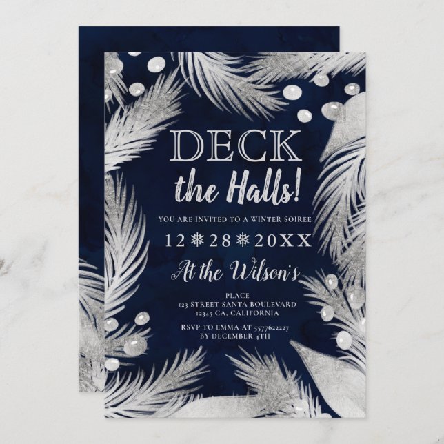 Weihnachtskiefer mistletosilber Deck die Hallen Einladung (Vorne/Hinten)