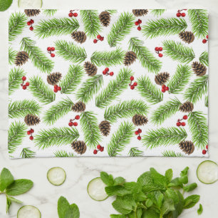 Weihnachtskiefer & rote Beeren Geschirrtuch