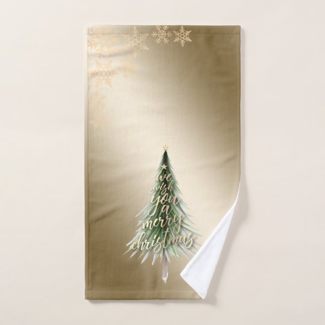 Weihnachtskiefer, Schneeflocken  Badhandtuch Set (Handtuch)