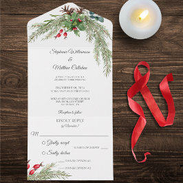 Weihnachtskiefer und Berries All In One Einladung