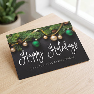 Weihnachtskiefer und Kugeln Frohe Feiertage Postkarte