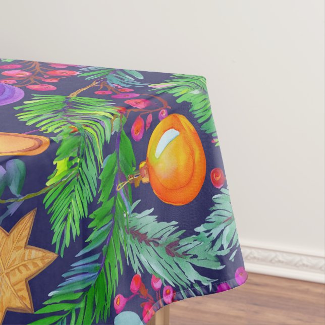 Weihnachtskiefer und -schmuck lila Muster Tischdecke (Beispiel)