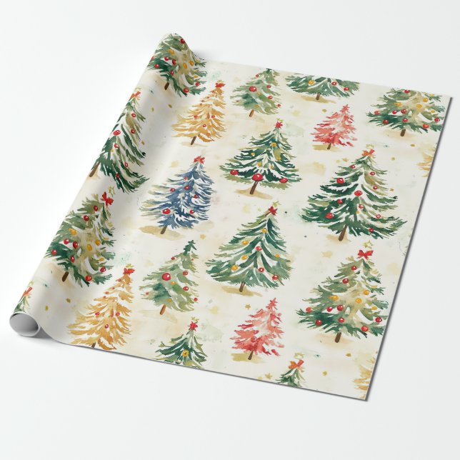 Weihnachtskiefern Buntes Muster Geschenkpapier (Ungerollt)
